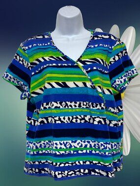 Ruby Rd-Women's Plus Size XXL Short Sleeve Pullover Top With Rhinestone V-Neck